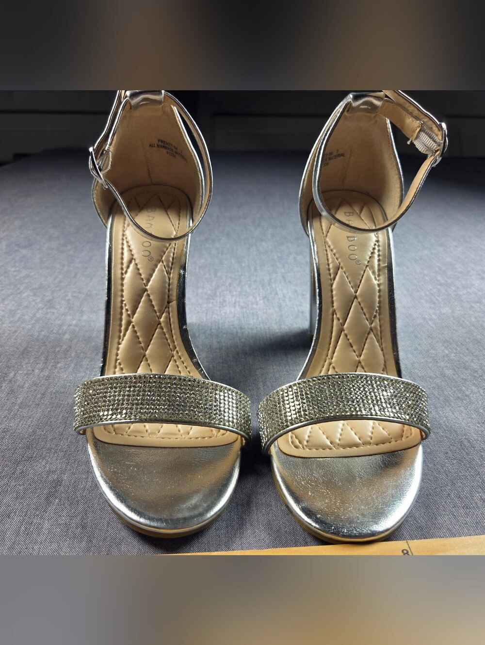 BAMBOO Silver Crystal Strap Ankle Sandals